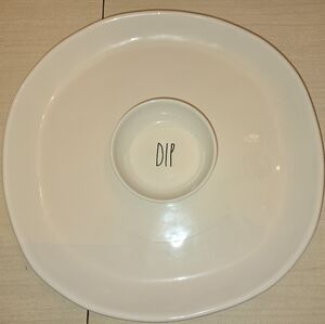 Rae Dunn Whte Chips and Dip Platter, 14" Diameter, Like New!